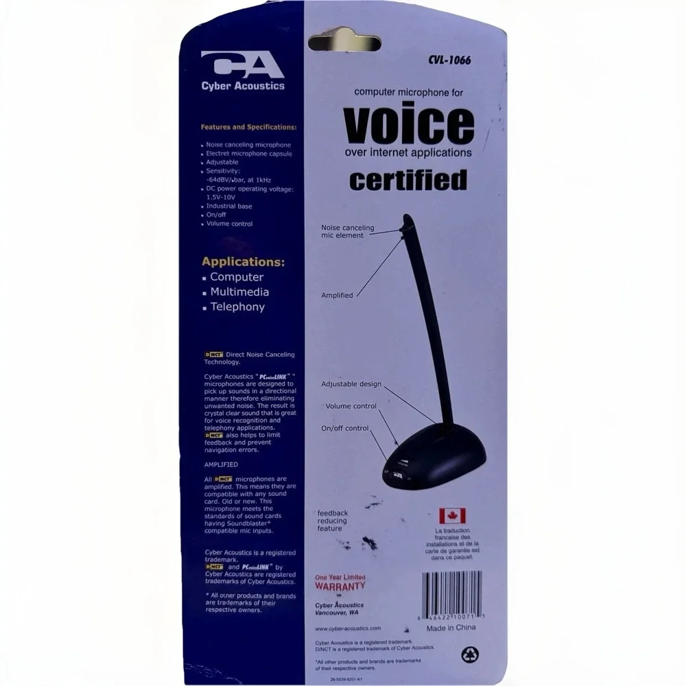 Computer Microphone-Voice over Internet Applications-Cyber Acoustics CVL-1066